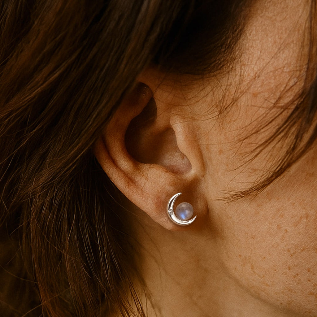 Boucles d’Oreilles "Lunes Mystiques" en Labradorite & Argent
