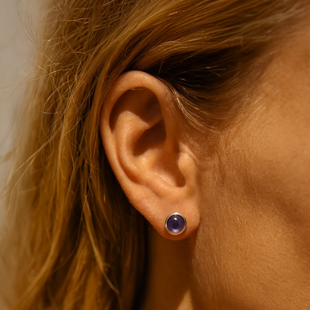 Boucles d’Oreilles "Clous" en Améthyste & Argent