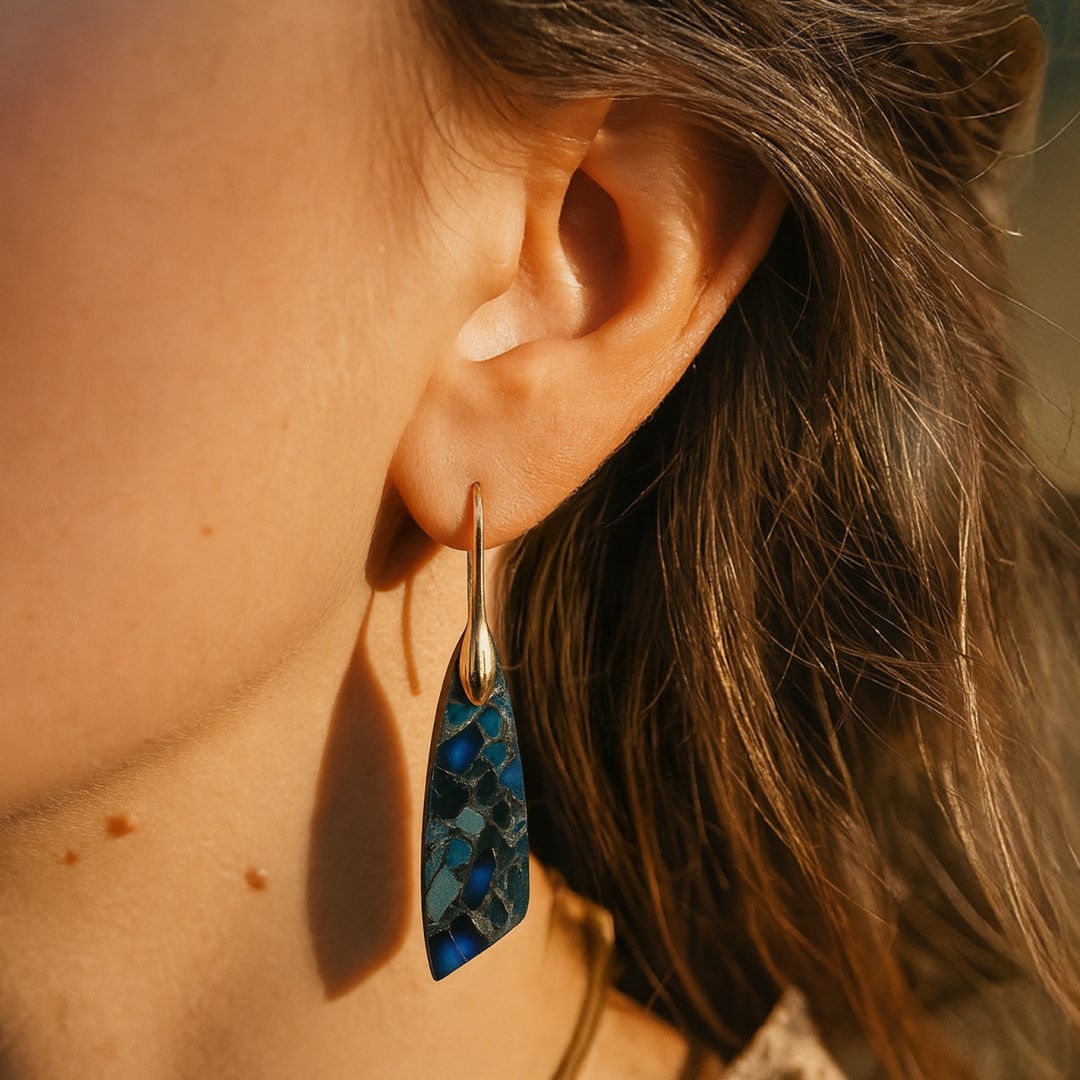 Boucles d’Oreilles "Pendantes" en Jaspe Bleu