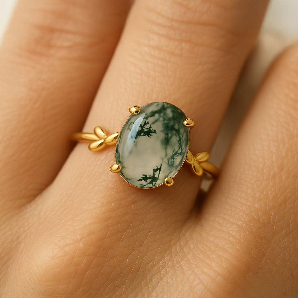 Bague "Forêt Enchantée" en Agate Mousse