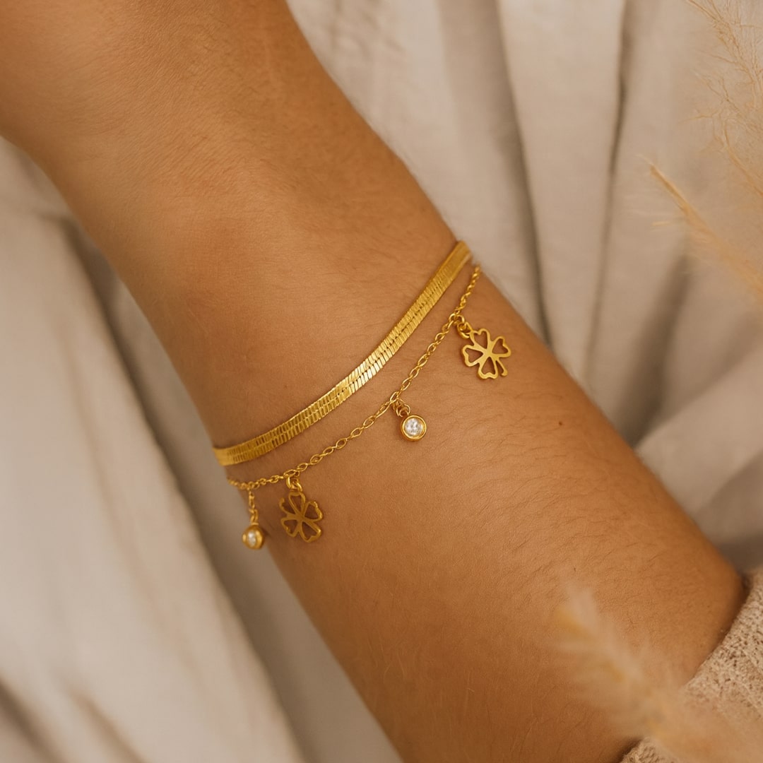 Bracelet "Trèfle Chance" en Nacre ou Onyx