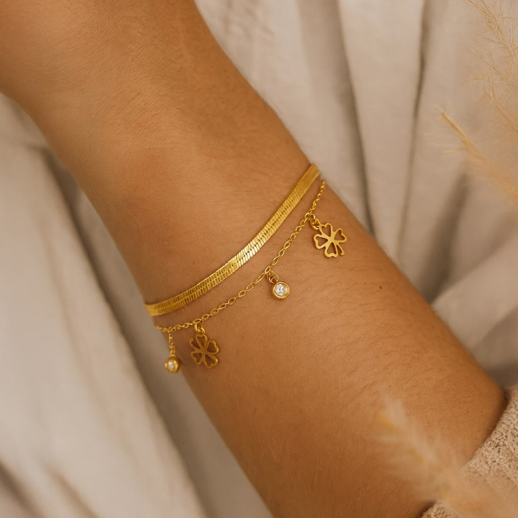 Bracelet "Trèfle Chance" en Nacre ou Onyx