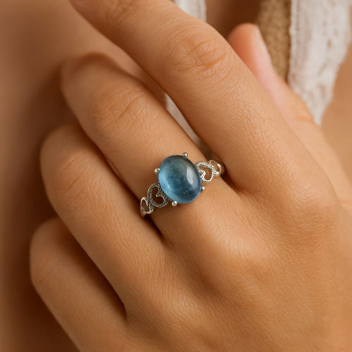 Bague Ajustable Cristal de Mer en Aigue-Marine - vue détail - Jardin de Gaïa