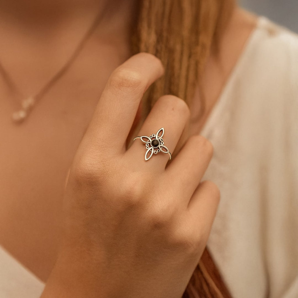 Bague Ajustable "Énergie Mystique" - Nœud de Sorcière & Obsidienne