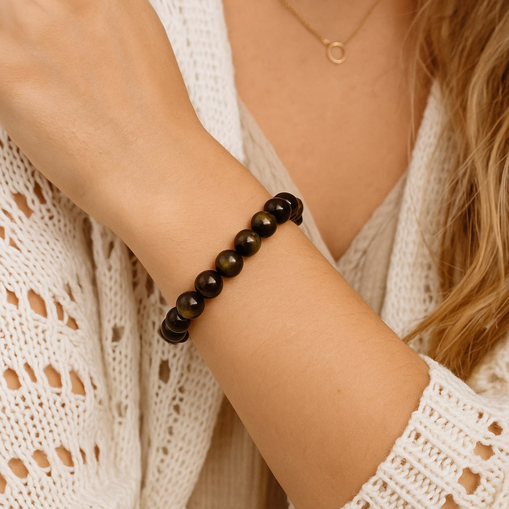 Bracelet "Bouclier de Lumière" en Obsidienne Dorée