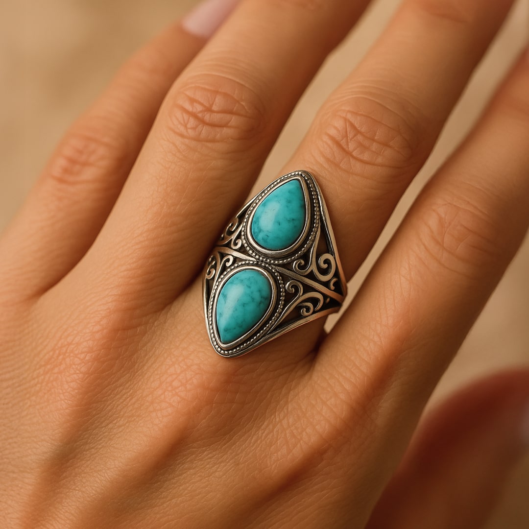 Bague "Echo Protecteur" en Turquoise & Argent