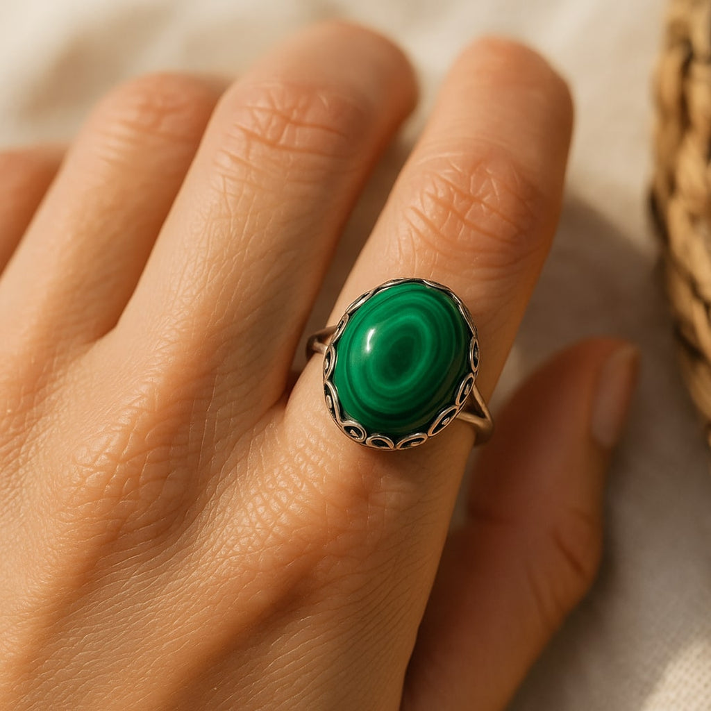 Bague Ajustable "Purification & Guérison" en Malachite