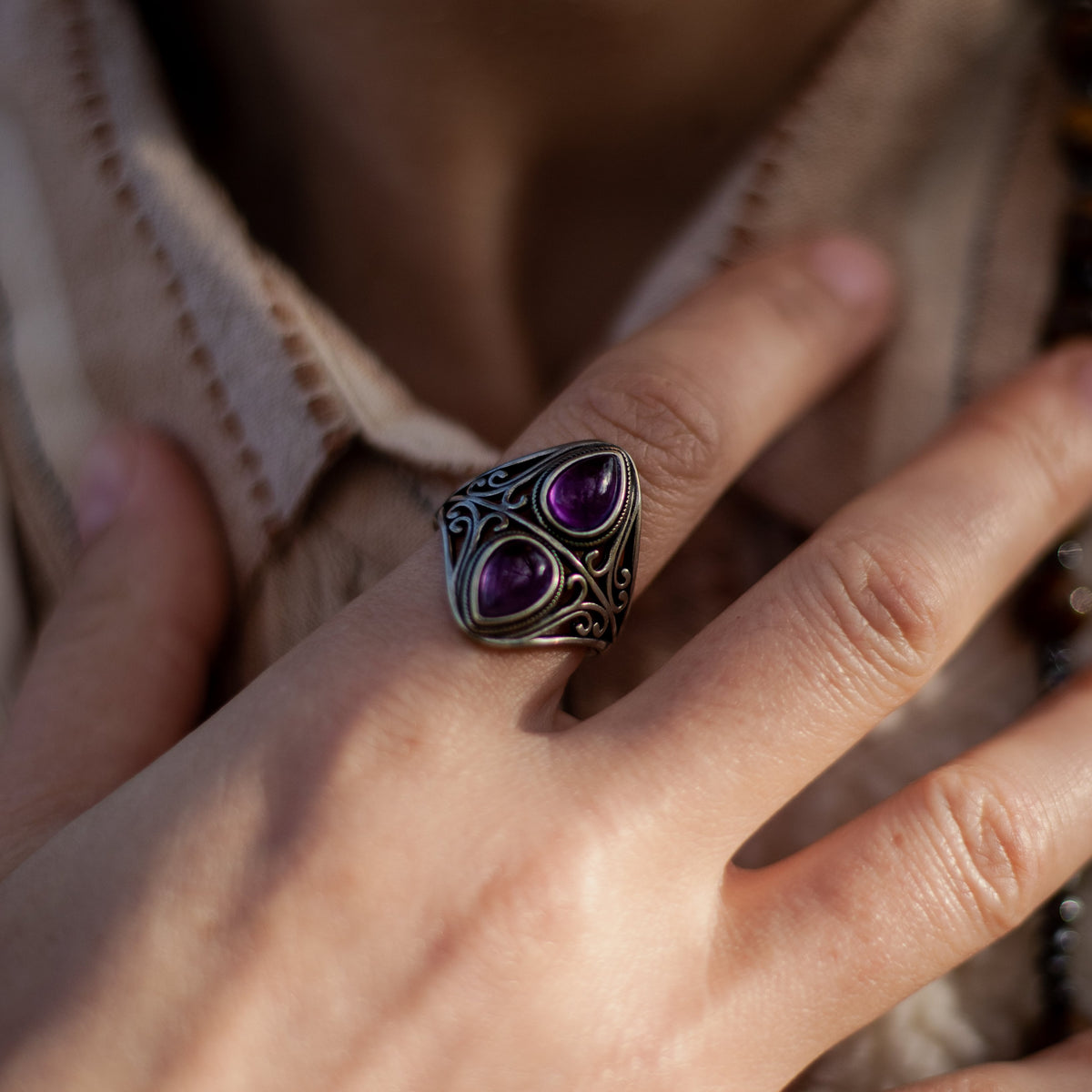 Bague "Esprit Intuitif" en Améthyste & Argent