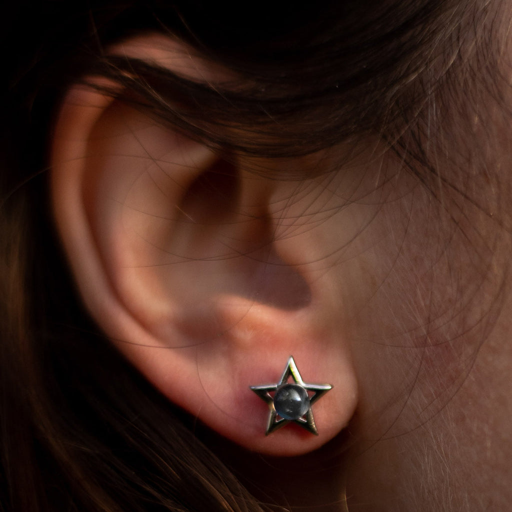 Boucles d’Oreilles "Lune Étoile" en Labradorite & Argent