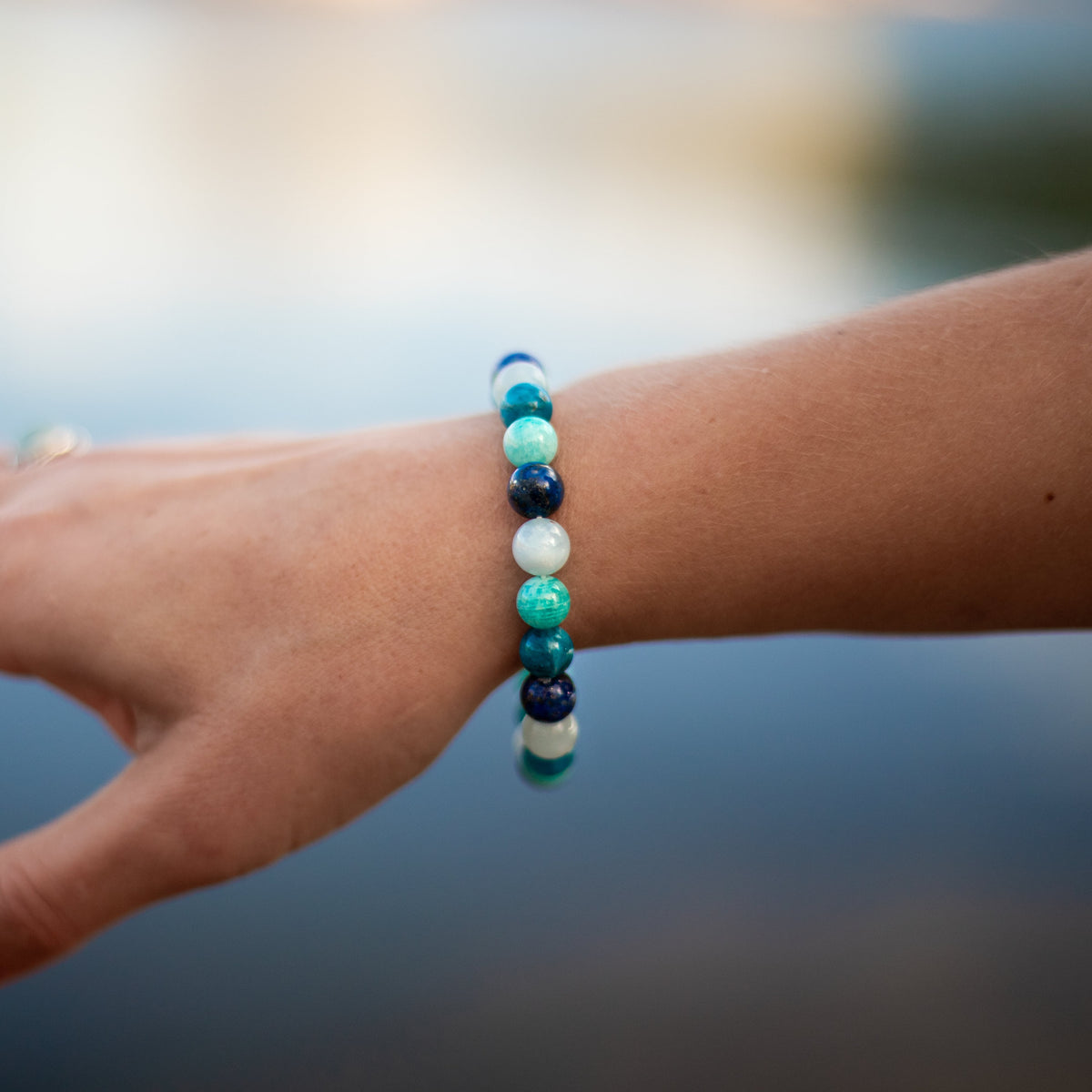 Bracelet "Océan" en Amazonite, Lapis Lazuli, Aigue-Marine & Apatite