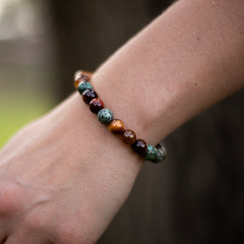 Bracelet "Énergies Protectrices" en Œil de Tigre, Œil de Taureau & Turquoise Africaine
