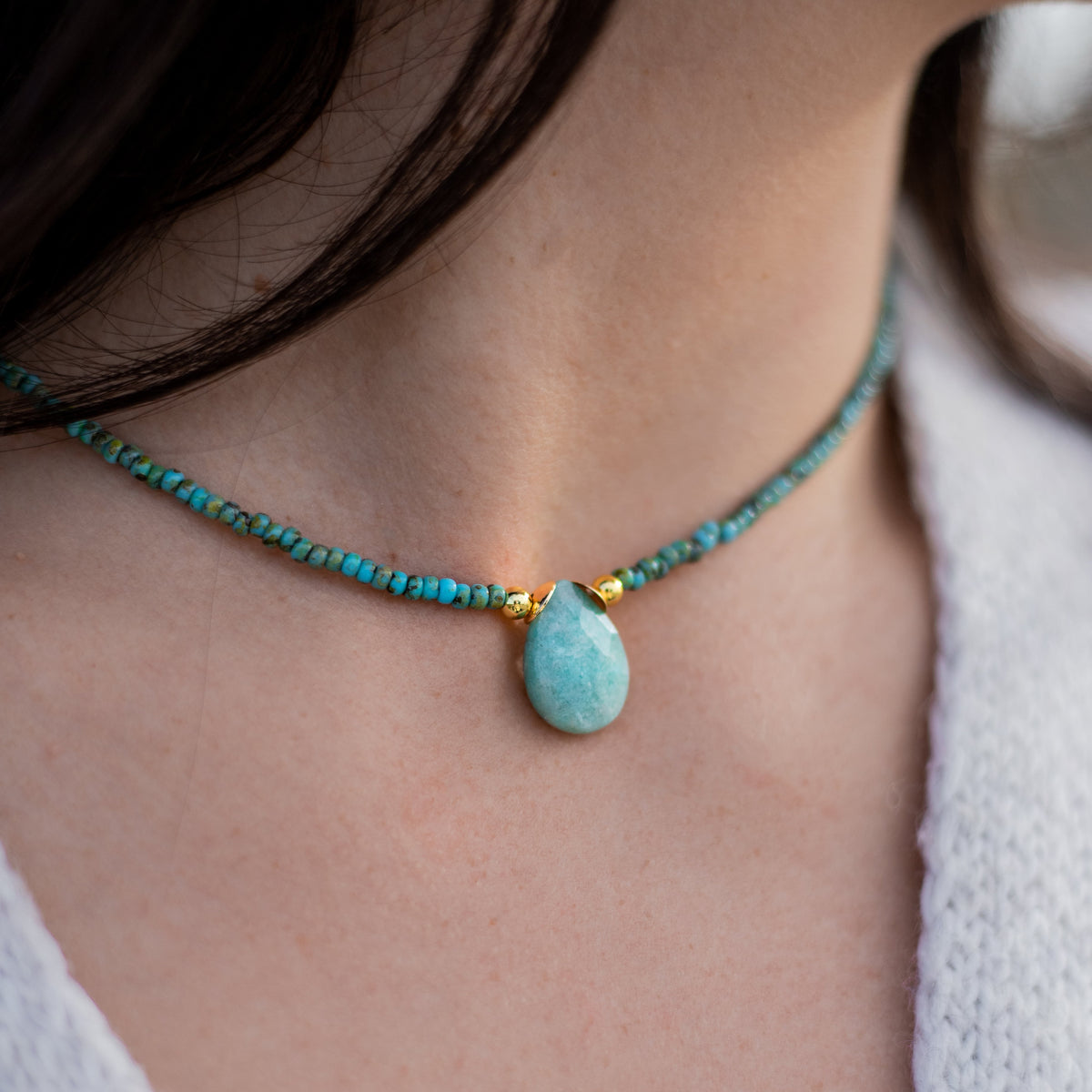 Collier Goutte en Amazonite & Perles de Jaspe