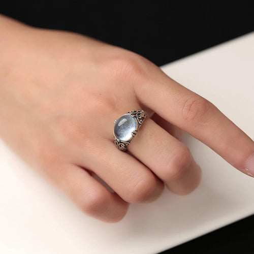 Bague Ajustable Voix de l’Âme en Aigue-Marine - vue détail - Jardin de Gaïa