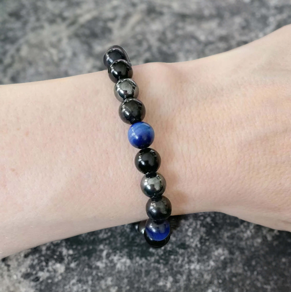 Bracelet "Guidance Intérieure" en Hématite, Tourmaline Noire & Œil de Tigre Bleu