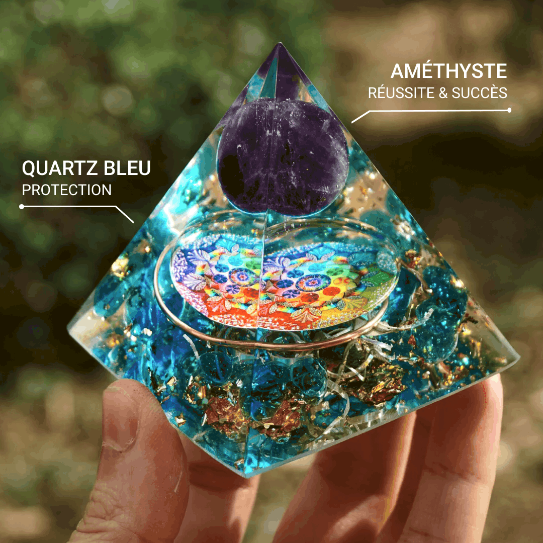 Orgonite "Abondance & Protection" en Améthyste & Quartz Bleu