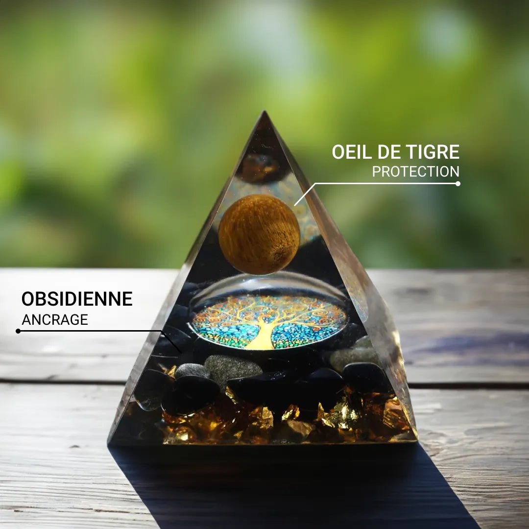 Orgonite "Arbre de Vie Renaissant" en Oeil de Tigre & Obsidienne