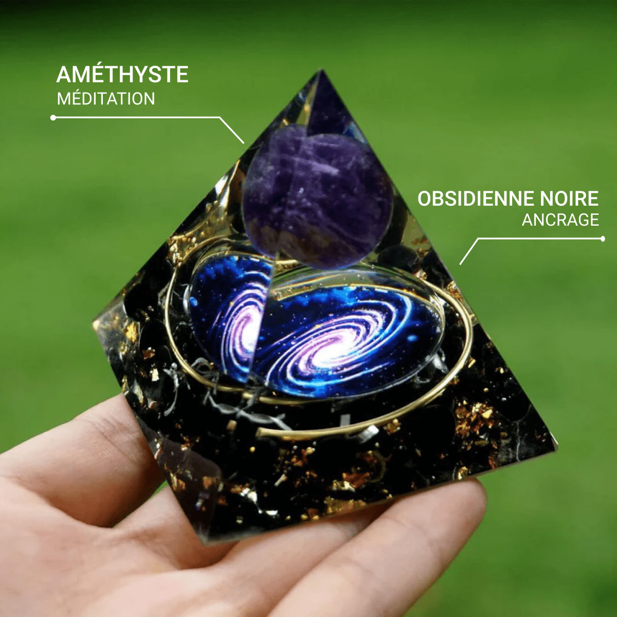 Orgonite "Galaxie" en Améthyste & Obsidienne Noire