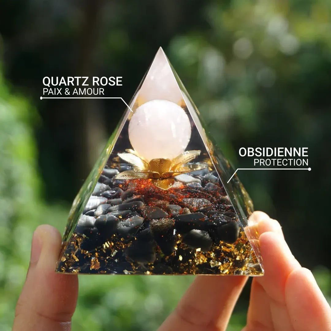 Orgonite "Lotus Divin" en Obsidienne & Quartz Rose
