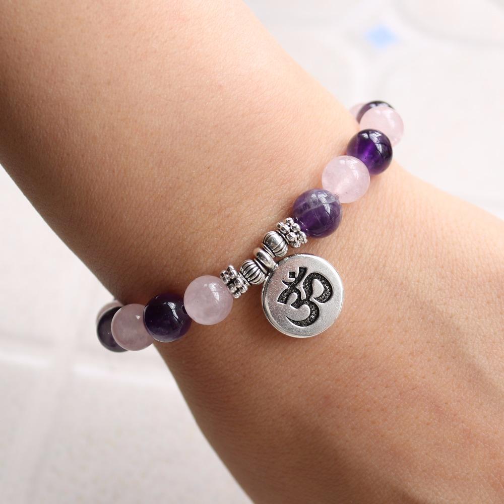 Bracelet "Amour & Spiritualité" en Améthyste & Quartz Rose