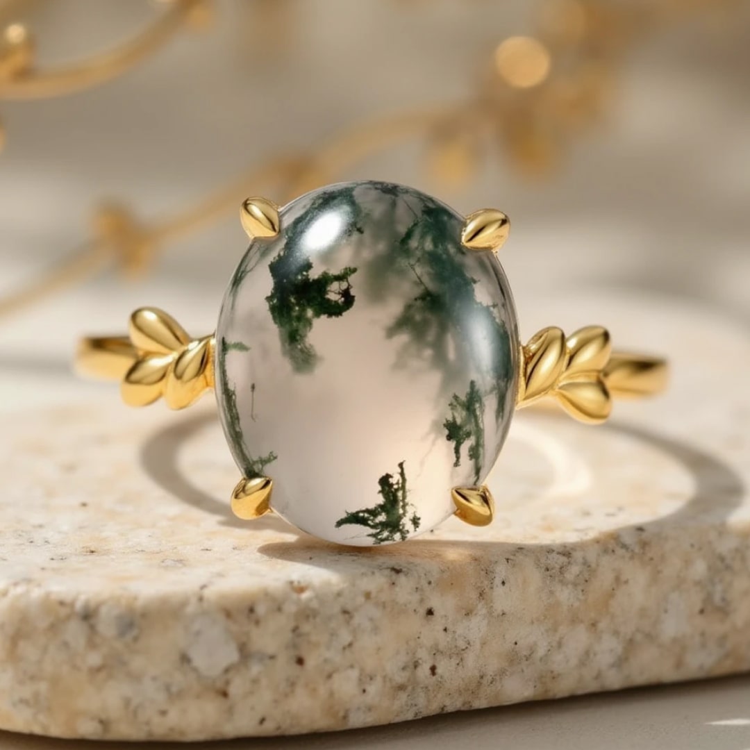 Bague "Forêt Enchantée" en Agate Mousse