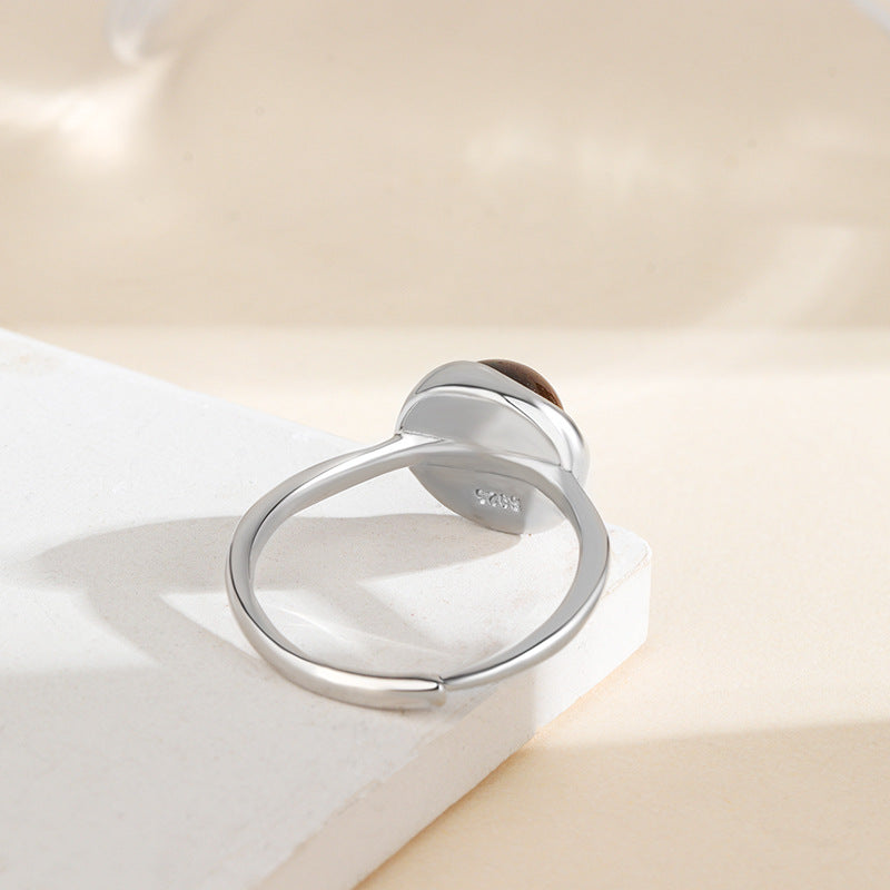 Bague Ajustable "Shakti" en Œil de Tigre & Argent