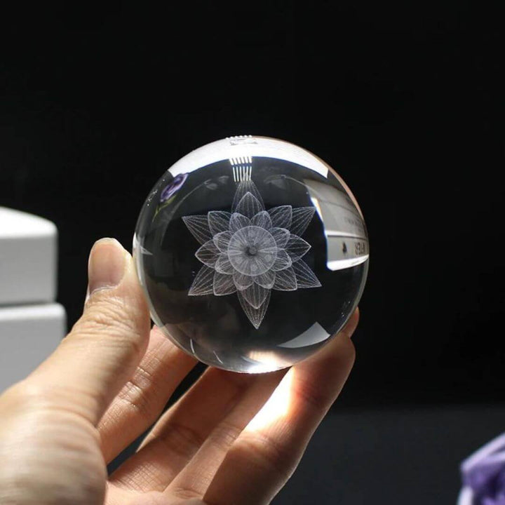 Boule de Cristal "Fleur de Lotus" avec Support