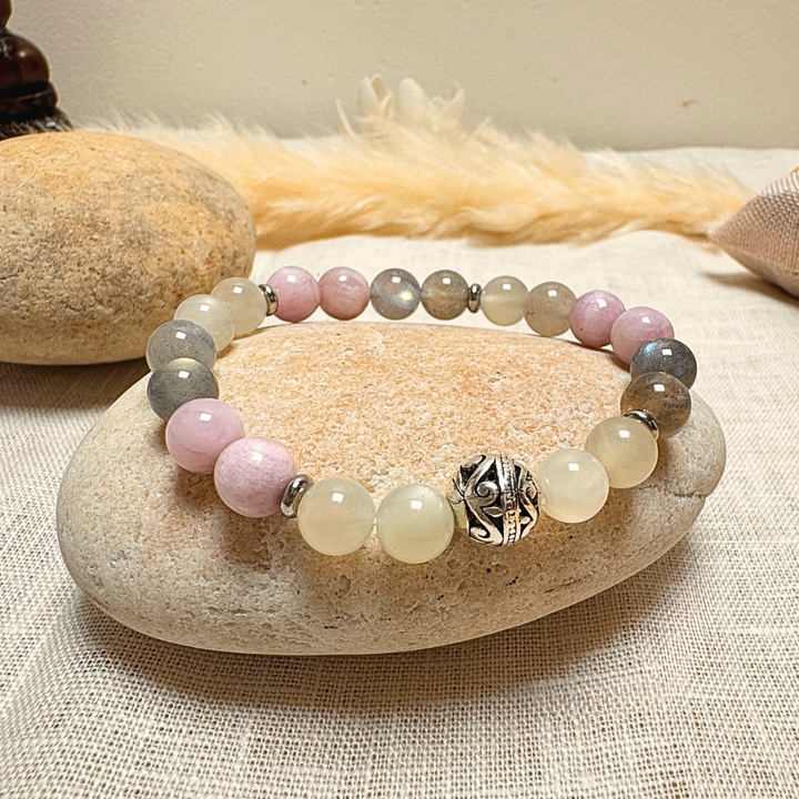 Bracelet Premium "Énergie Féminine" en Labradorite, Pierre de Lune & Kunzite