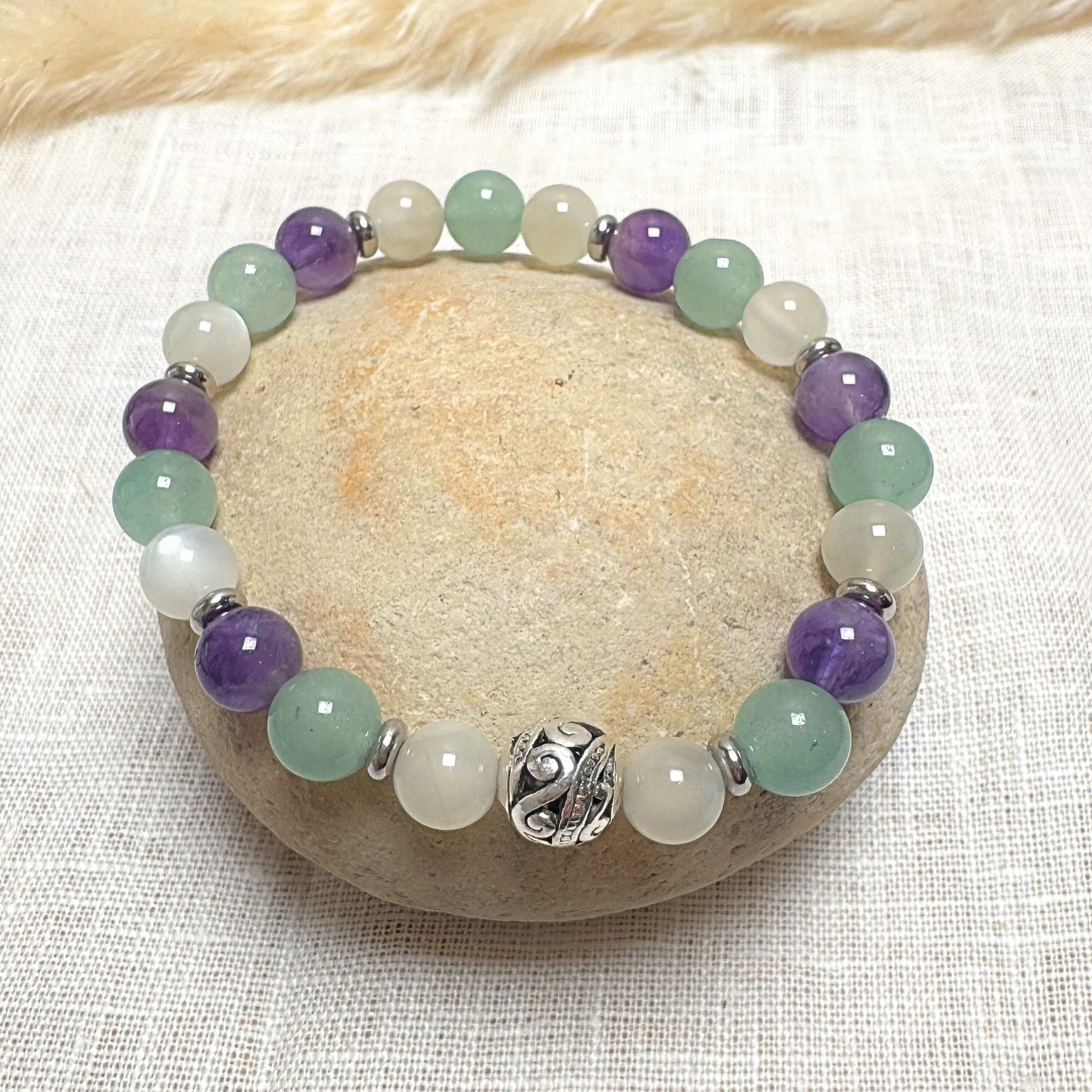 Bracelet "Moment de Calme" en Aventurine, Améthyste & Pierre de Lune