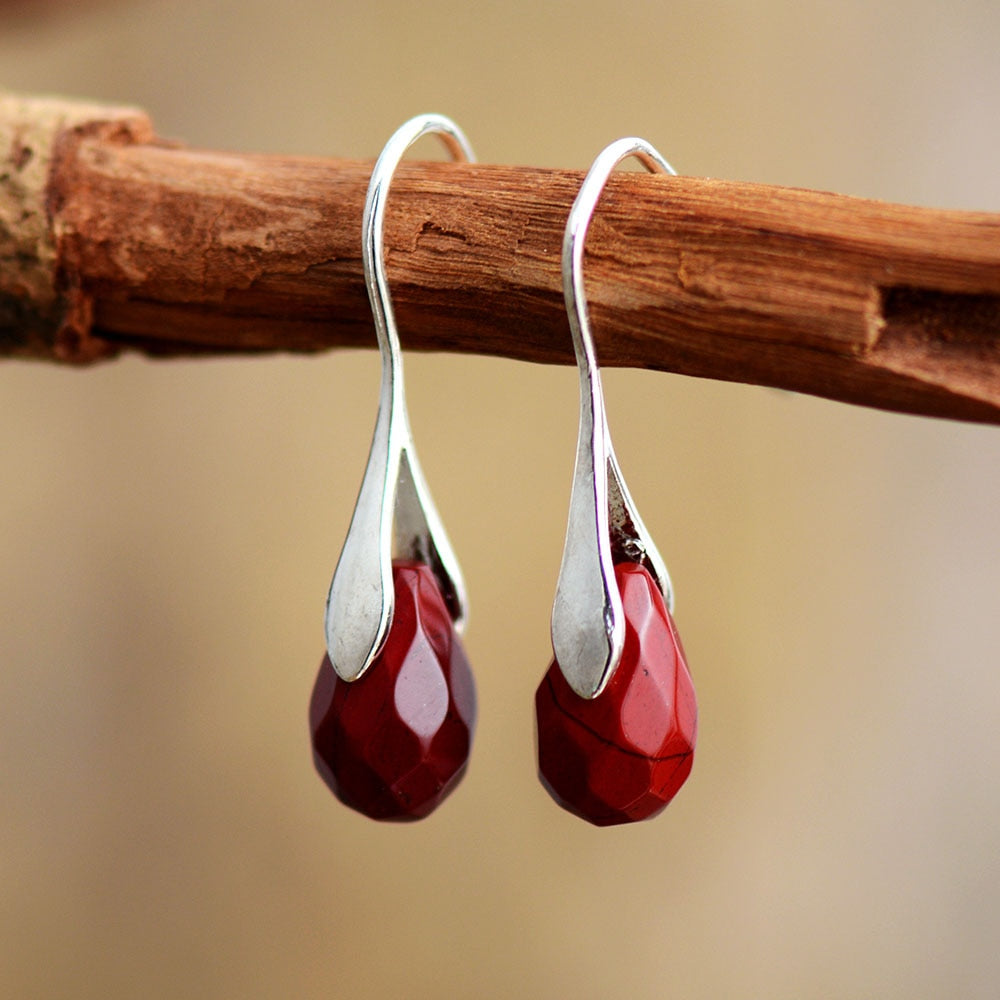 Boucles d’Oreilles "Pendantes" en Jaspe Rouge