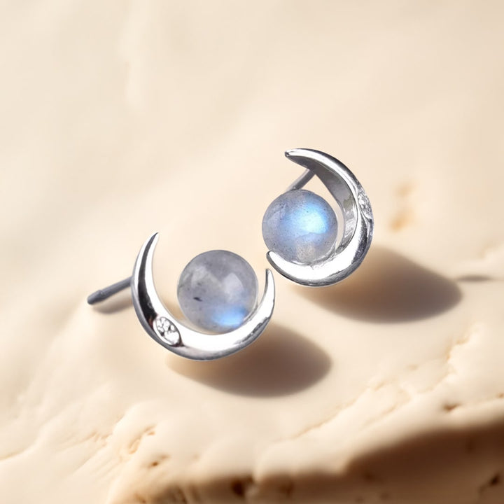 Boucles d’Oreilles "Lunes Mystiques" en Labradorite & Argent