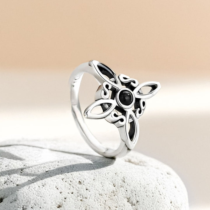 Bague Ajustable "Énergie Mystique" - Nœud de Sorcière & Obsidienne