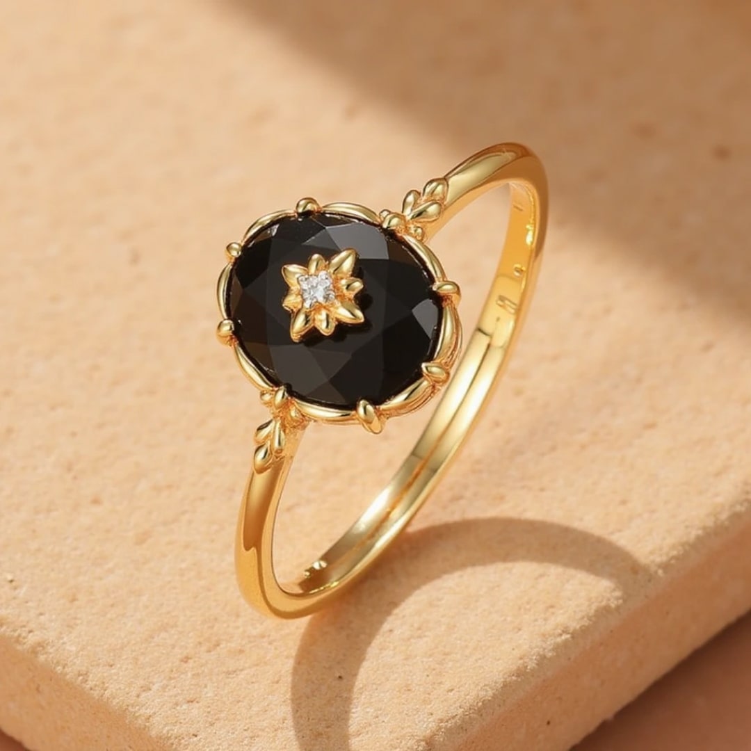 Bague Ajustable "Charme Nocturne" en Agate Noire