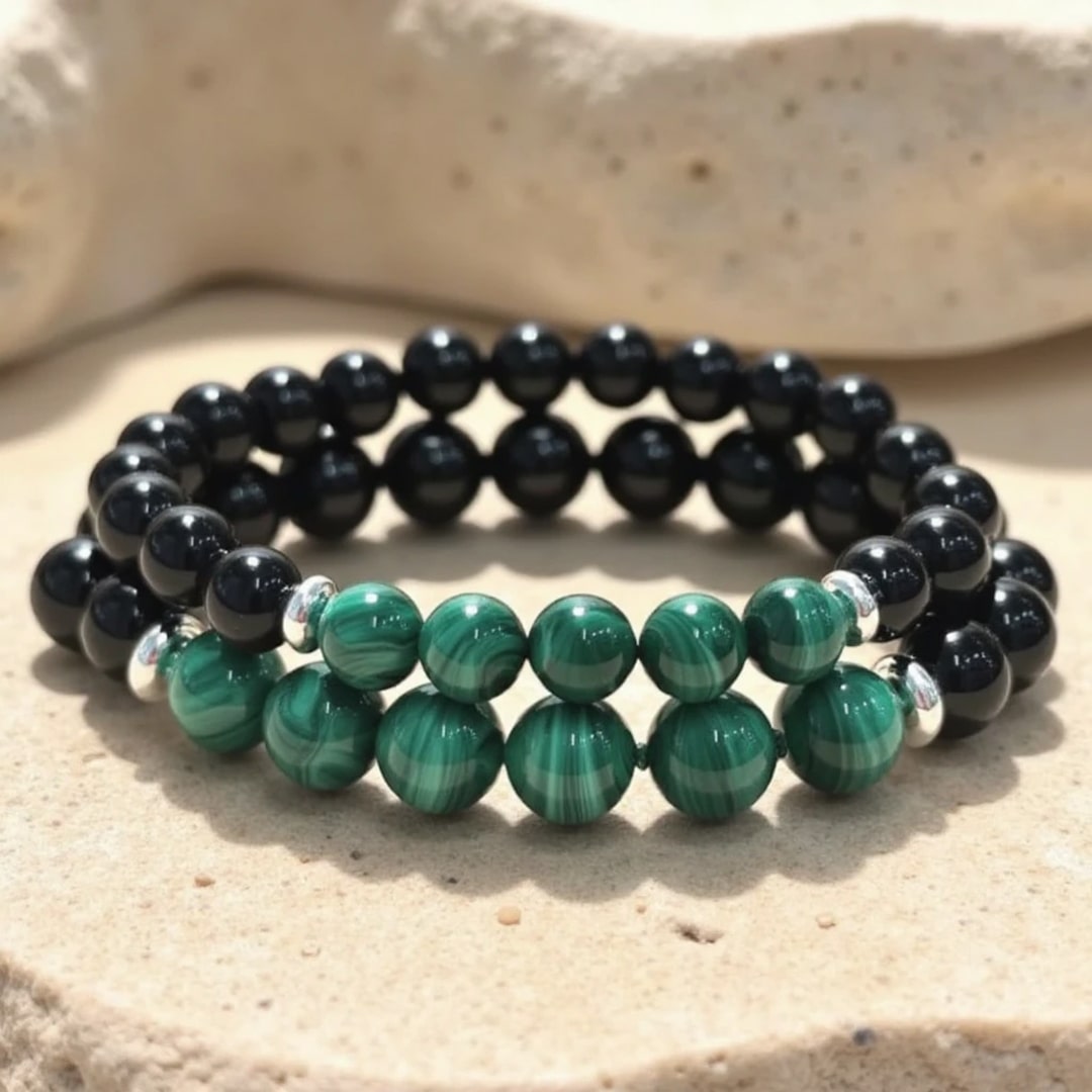 Bracelet "Équilibre Énergétique" en Malachite & Tourmaline Noire