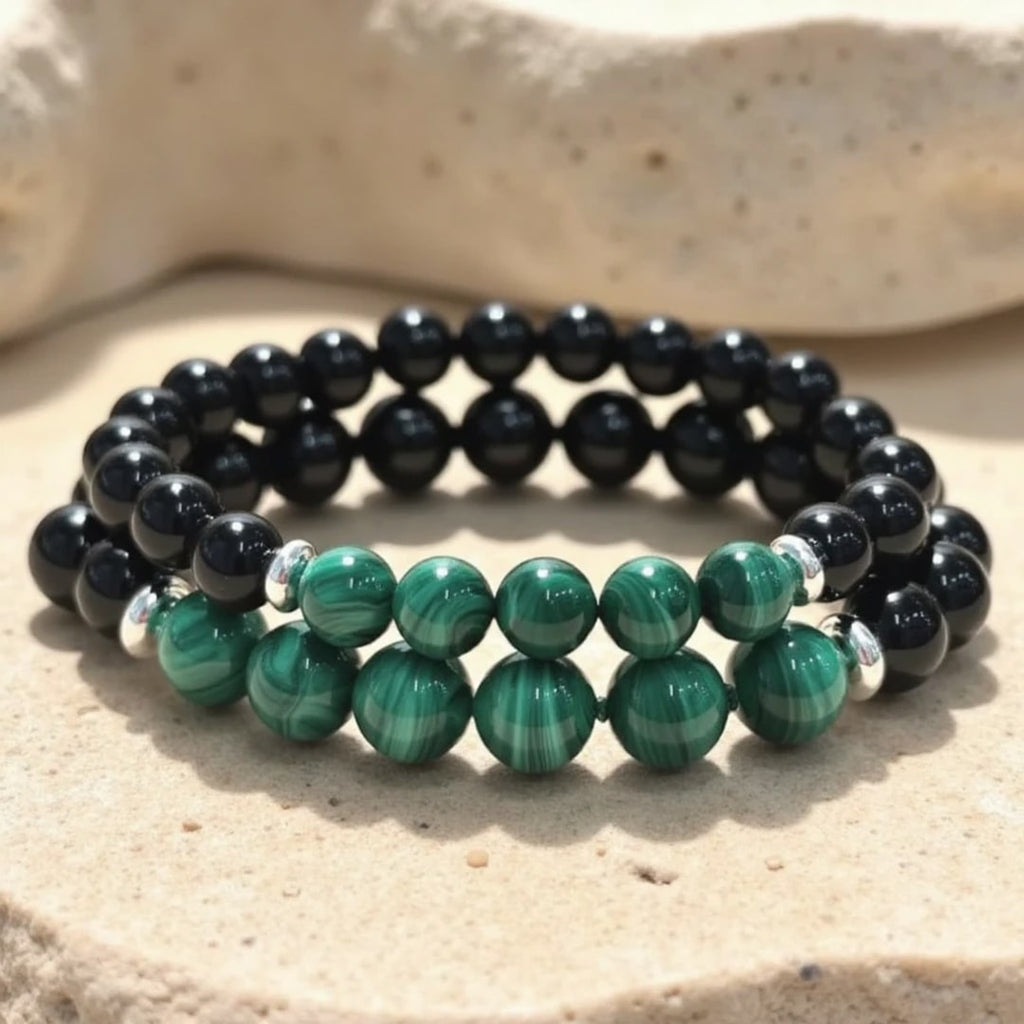 Bracelet "Équilibre Énergétique" en Malachite & Tourmaline Noire