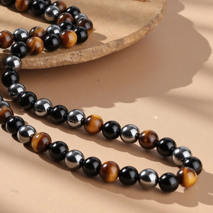 Collier "3 Protections" en Hématite, Obsidienne & Oeil de Tigre
