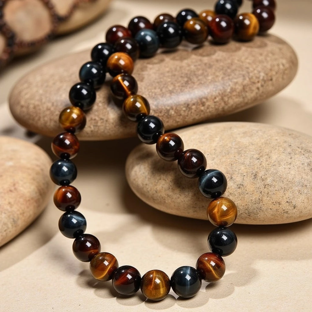 Collier "Oeil Multiple" en Oeil de Tigre, Oeil de Faucon & Oeil de Taureau