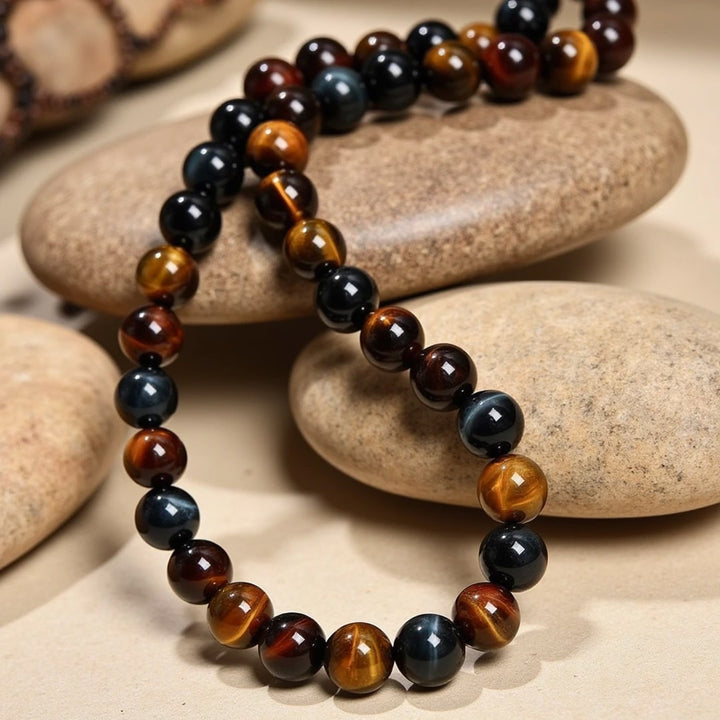 Collier "Oeil Multiple" en Oeil de Tigre, Oeil de Faucon & Oeil de Taureau