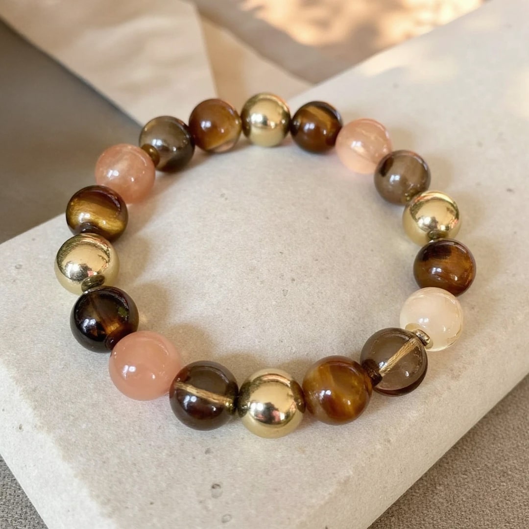 Bracelet "Énergie Solaire" en Quartz Fumé, Œil de Tigre & Quartz Rutile Doré