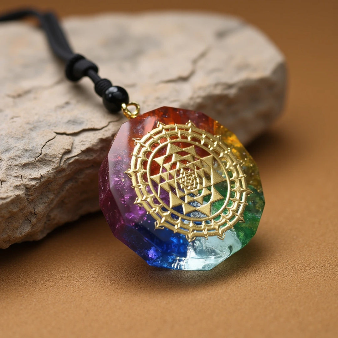 Pendentif Orgonite "Sri Yantra - 7 Chakras"