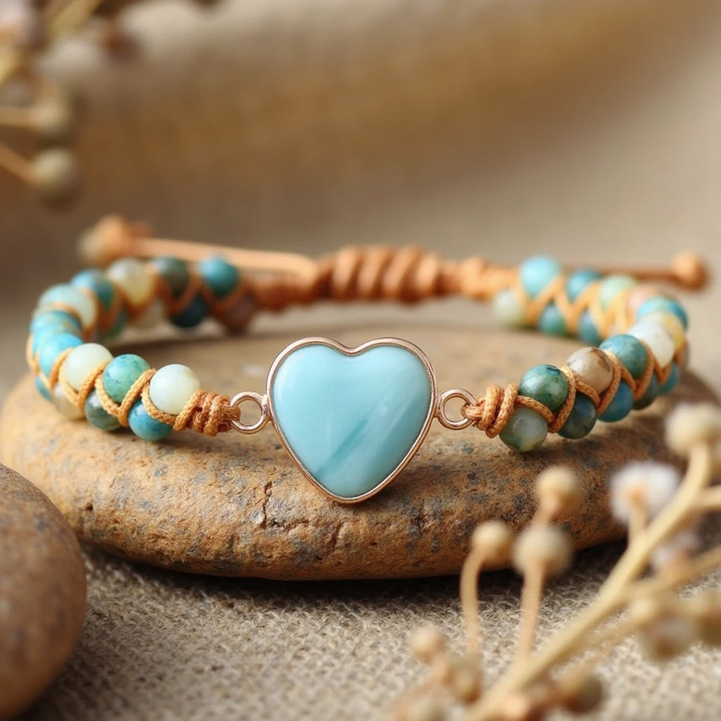 Bracelet Tressé "Cœur" en Amazonite