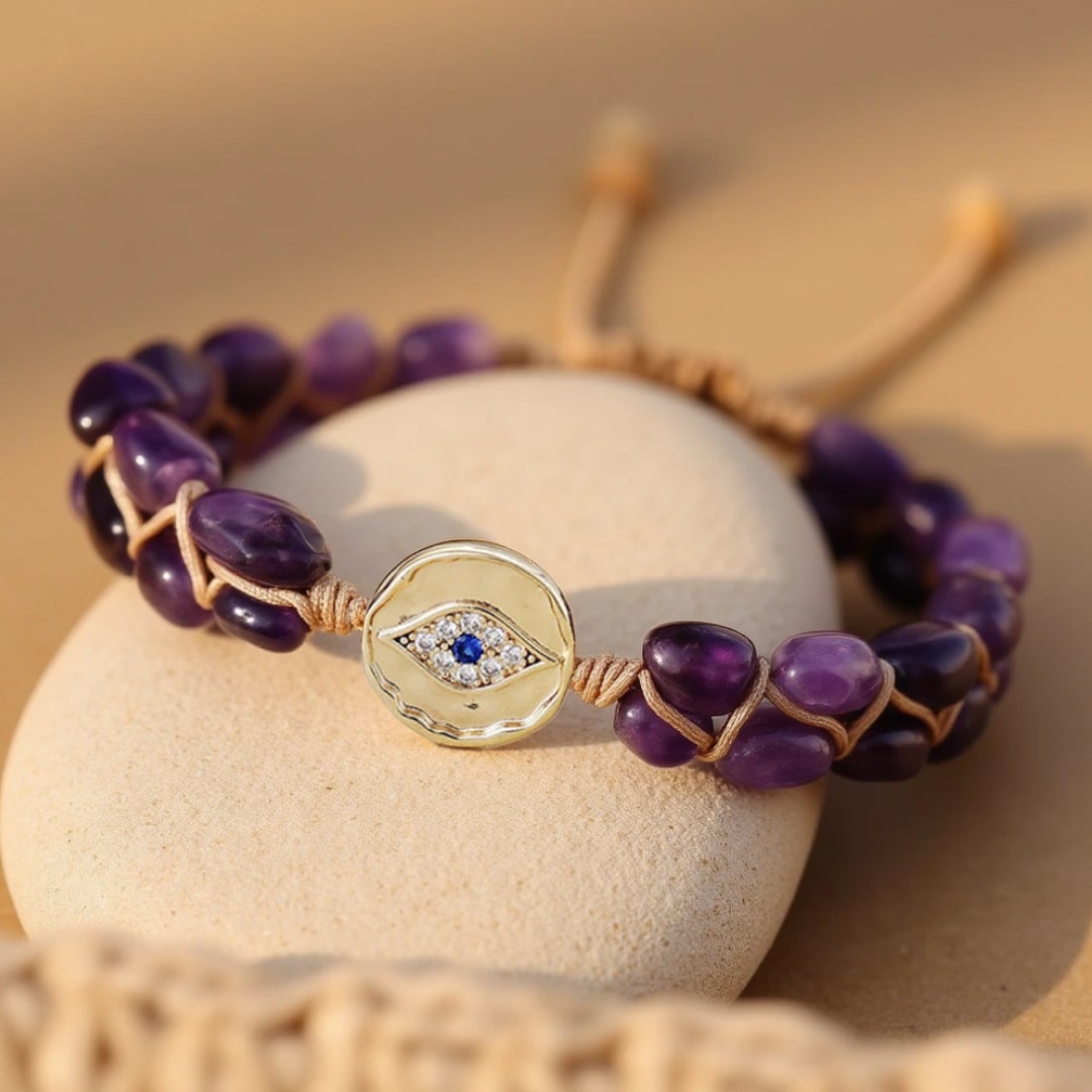 Bracelet "Vision Céleste" en Améthyste & Mauvais Œil Protecteur