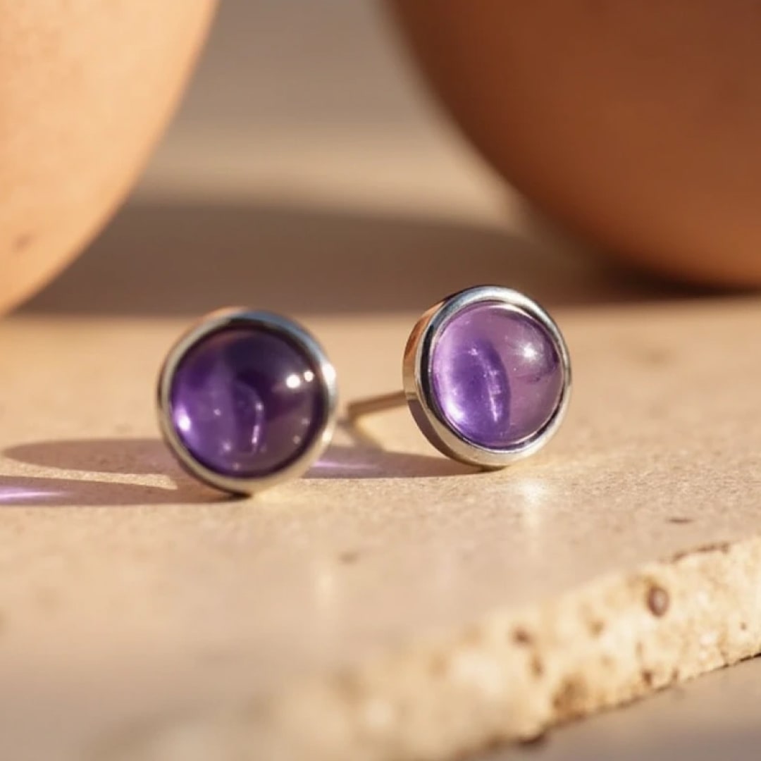 Boucles d’Oreilles "Clous" en Améthyste & Argent