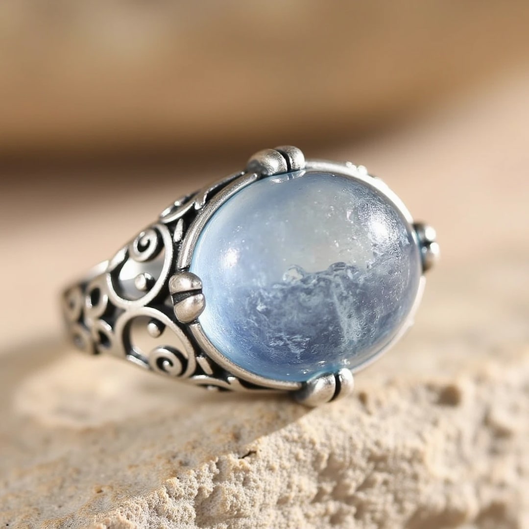 Bague Ajustable "Voix de l’Âme" en Aigue-Marine