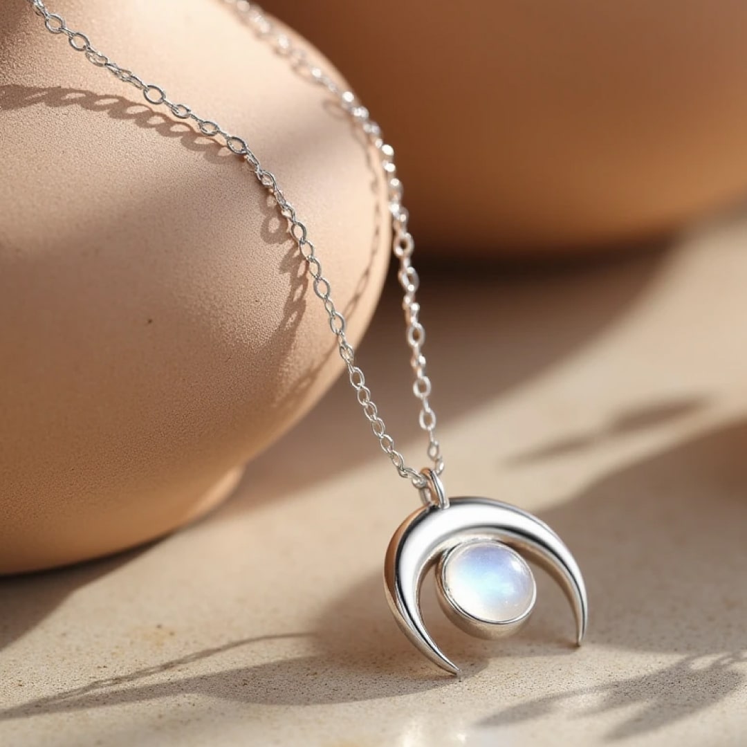 Collier Croissant de Lune en Pierre de Lune