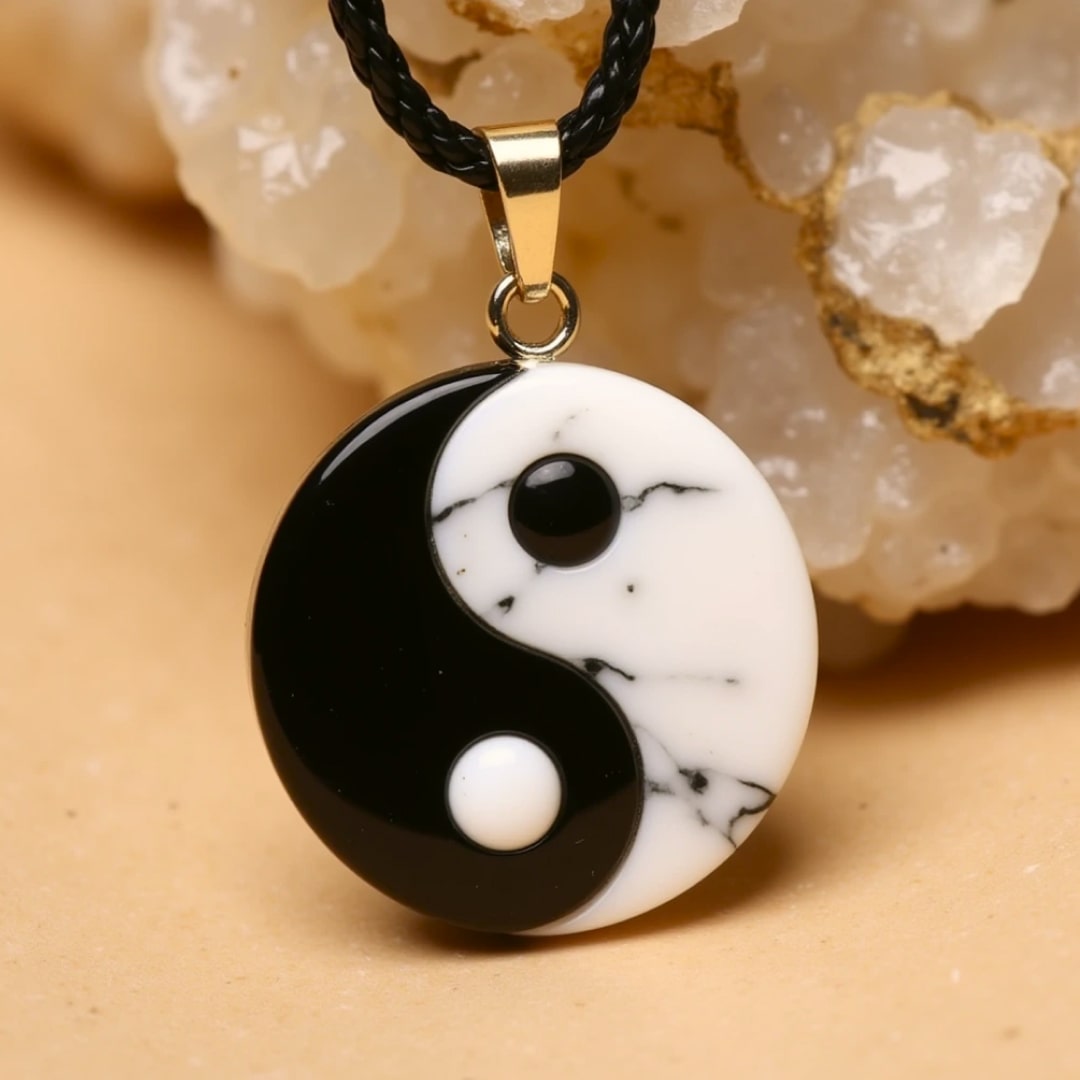 Pendentif "Yin-Yang" en Howlite & Obsidienne Noire
