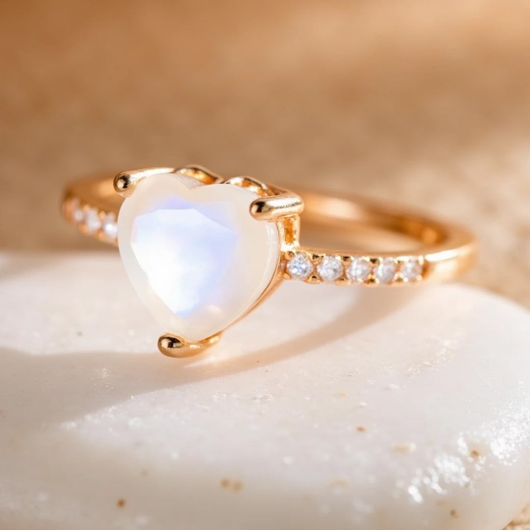 Bague Ajustable "Cœur de Déesse" en Pierre de Lune