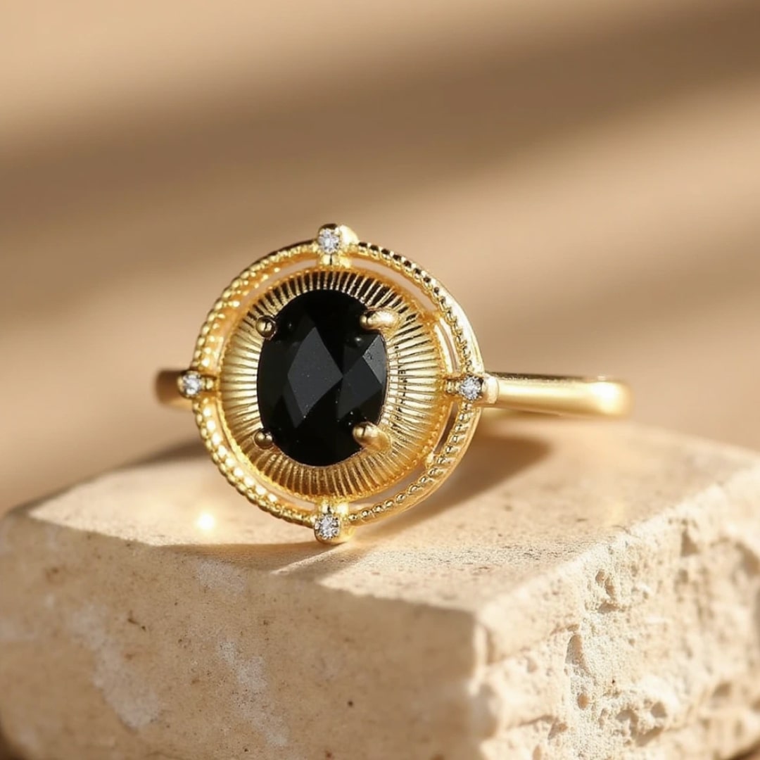 Bague Ajustable "Noir Magnétique" - Spinelle Noir