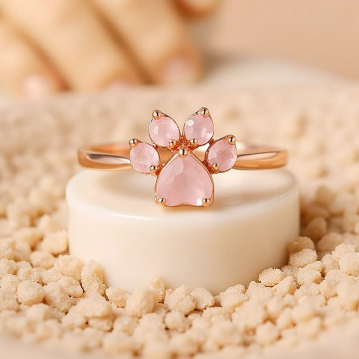 Bague Ajustable "Mon Cœur à Pattes" en Quartz Rose