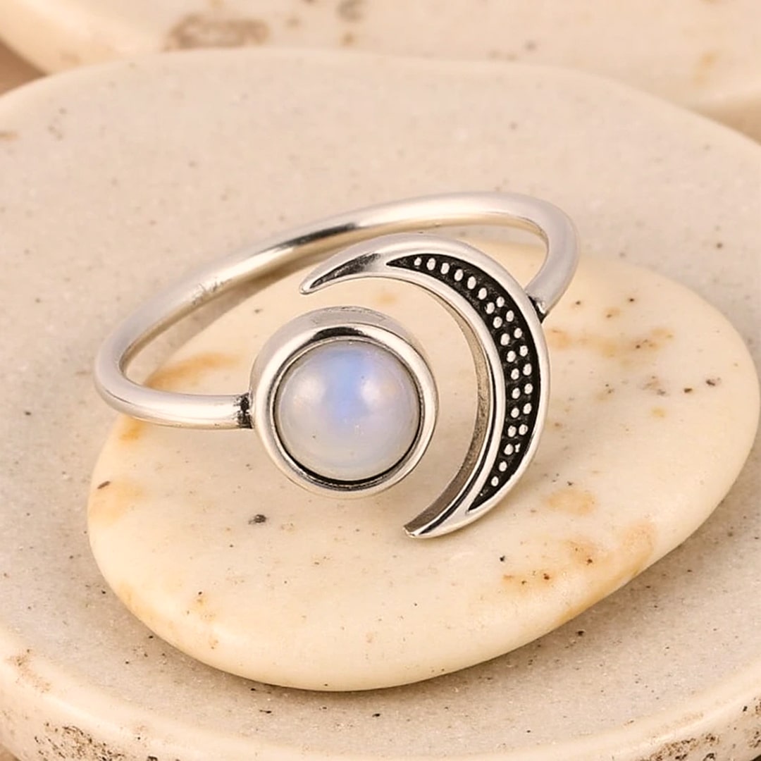 Bague Ajustable "Séléné" en Pierre de Lune