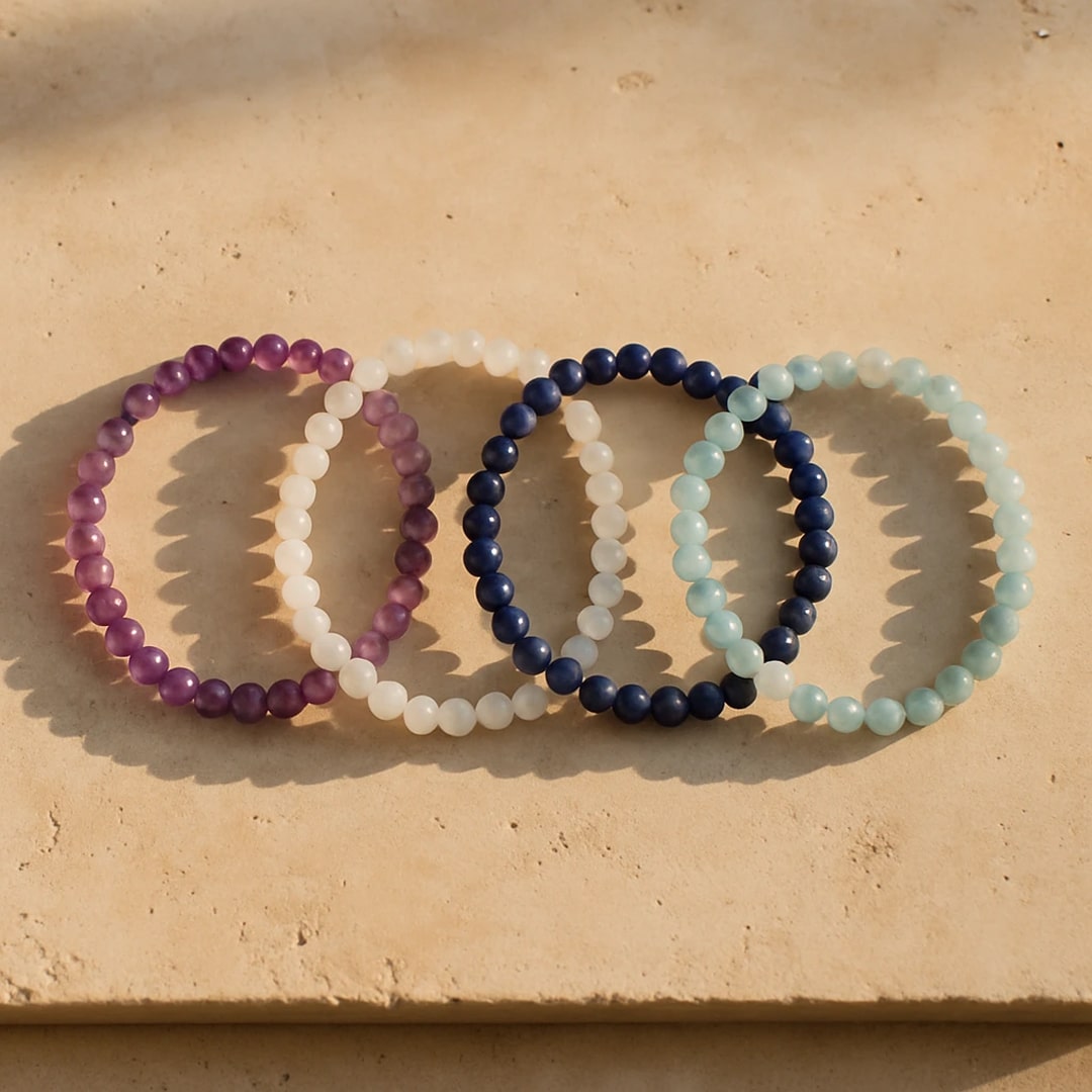 Ensemble "Équilibre Intérieur" en Améthyste, Pierre de Lune, Lapis-Lazuli & Aigue-Marine